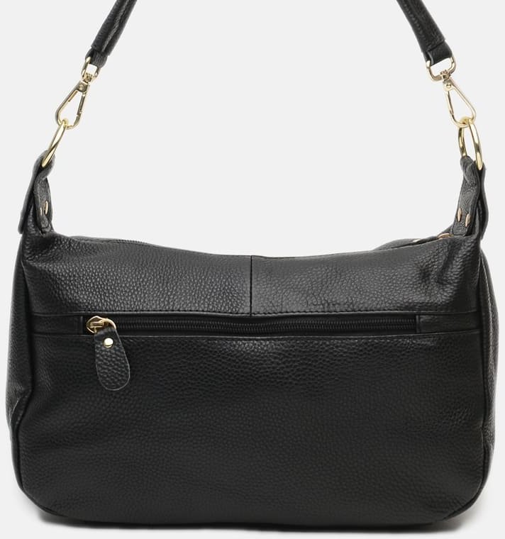 Кожаная женская сумка черного цвета с лямкой на плечо Borsa Leather (21268)