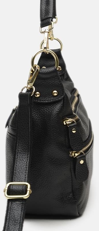 Кожаная женская сумка черного цвета с лямкой на плечо Borsa Leather (21268)