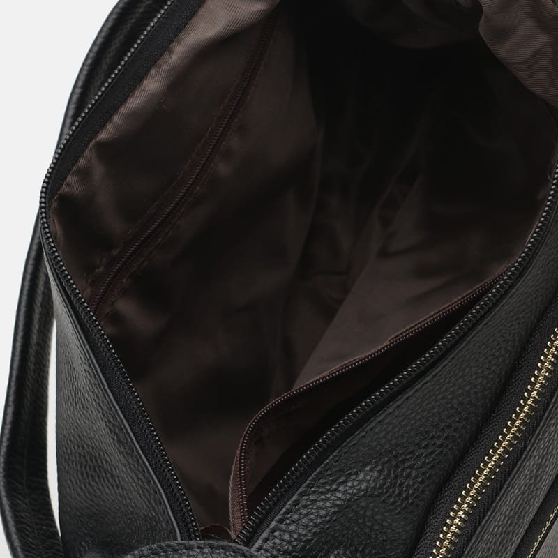 Шкіряна жіноча сумка чорного кольору з лямкою на плече Borsa Leather (21268)