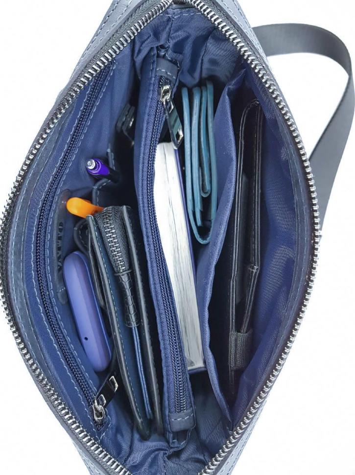 Шкіряна чоловіча сумка планшет синього кольору з плечовим ременем VATTO (11766)