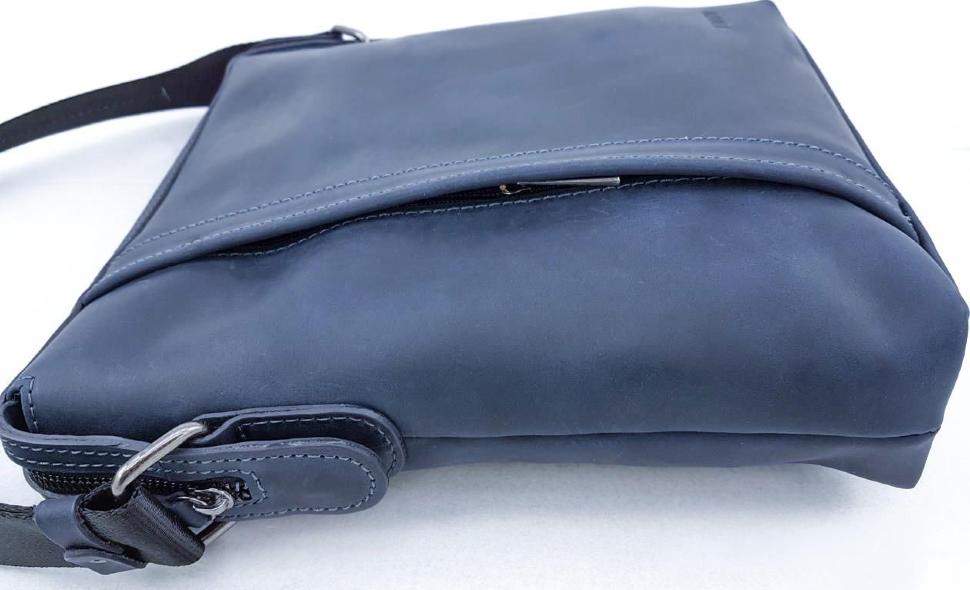 Шкіряна чоловіча сумка планшет синього кольору з плечовим ременем VATTO (11766)