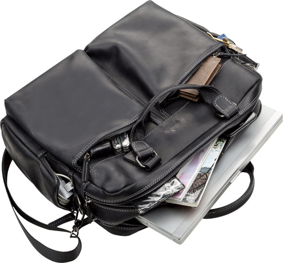 Чоловіча сумка-портфель із вінтажної шкіри на дві блискавки SHVIGEL (2411117)