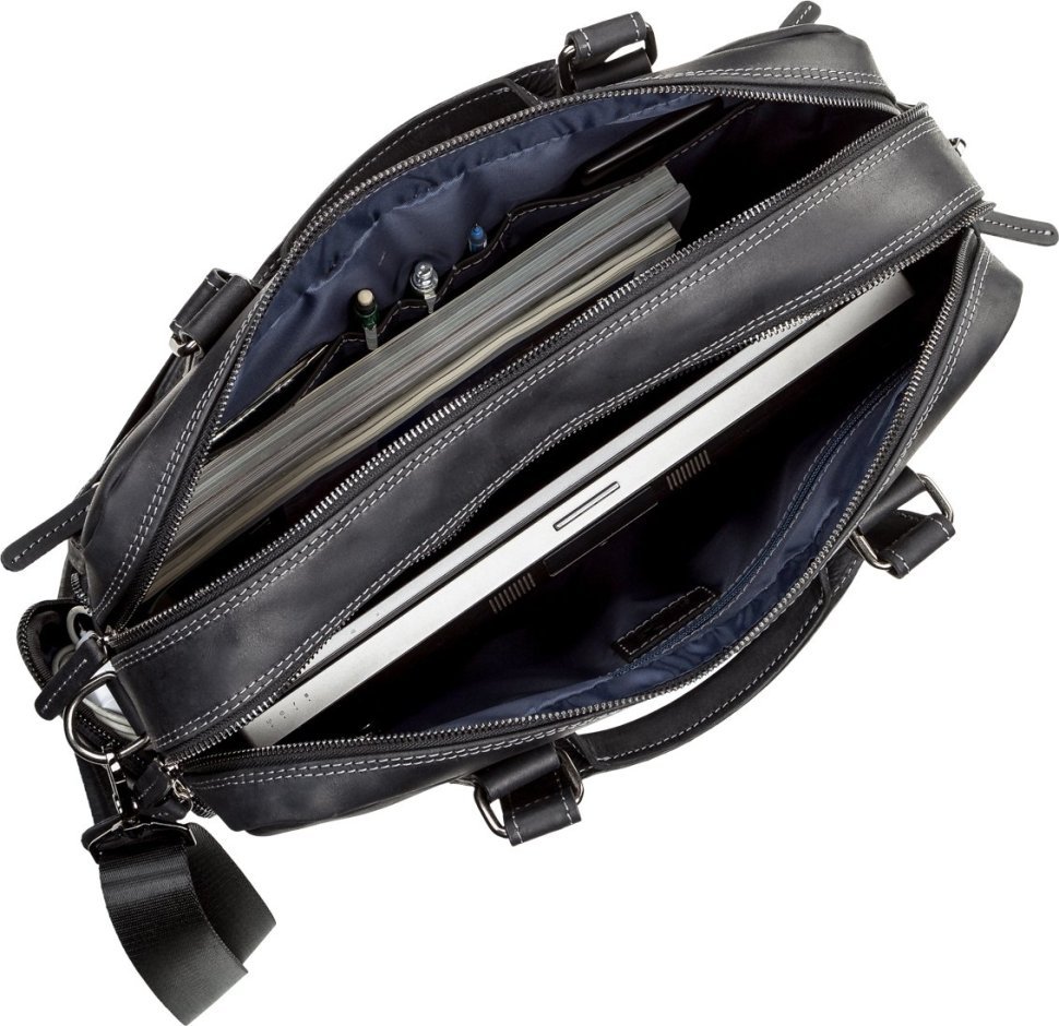 Чоловіча сумка-портфель із вінтажної шкіри на дві блискавки SHVIGEL (2411117)