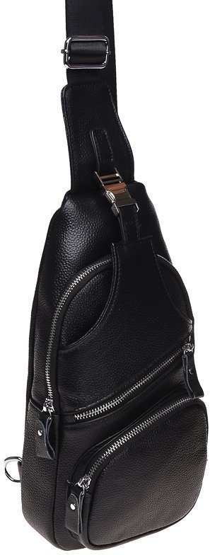 Мужской кожаный слинг черного цвета с удобными карманами Borsa Leather (19305)