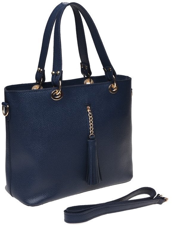 Женская просторная сумка синего цвета из фактурной кожи Ricco Grande (19252)
