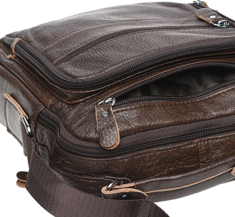 Недорогая мужская сумка-барсетка из коричневой кожи флотар Borsa Leather (21393)