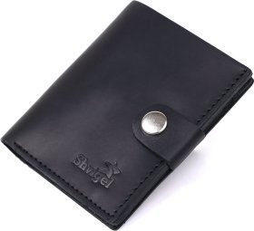 Маленьке шкіряне чоловіче портмоне чорного кольору з кнопкою-фіксатором Shvigel (2416474)