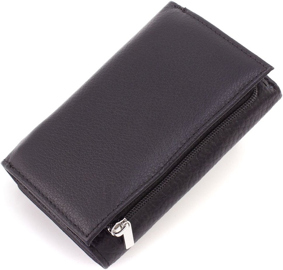 Кожаный женский кошелек небольшого размера в черном цвете с монетницей ST Leather 1767224