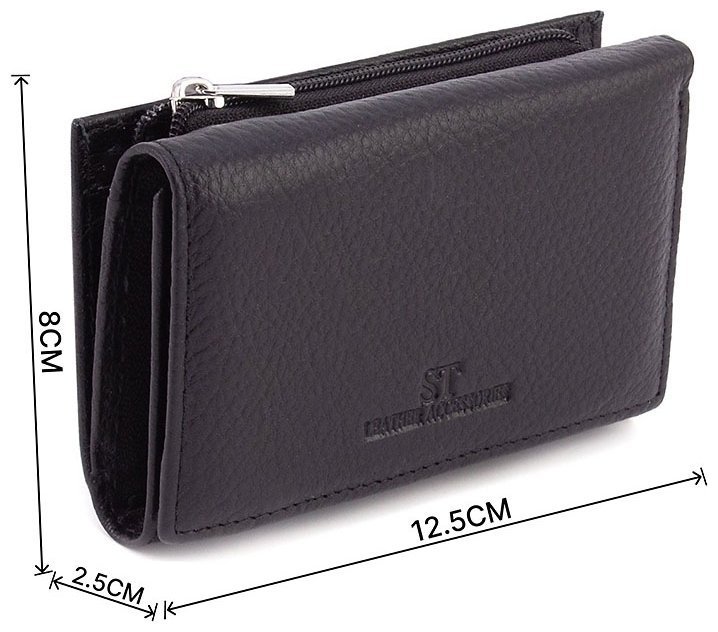 Шкіряний жіночий гаманець невеликого розміру в чорному кольорі з монетницею ST Leather 1767224 фото №3 Шкіряний жіночий гаманець невеликого розміру в чорному кольорі з монетницею ST Leather 1767224 modnotak фото №3