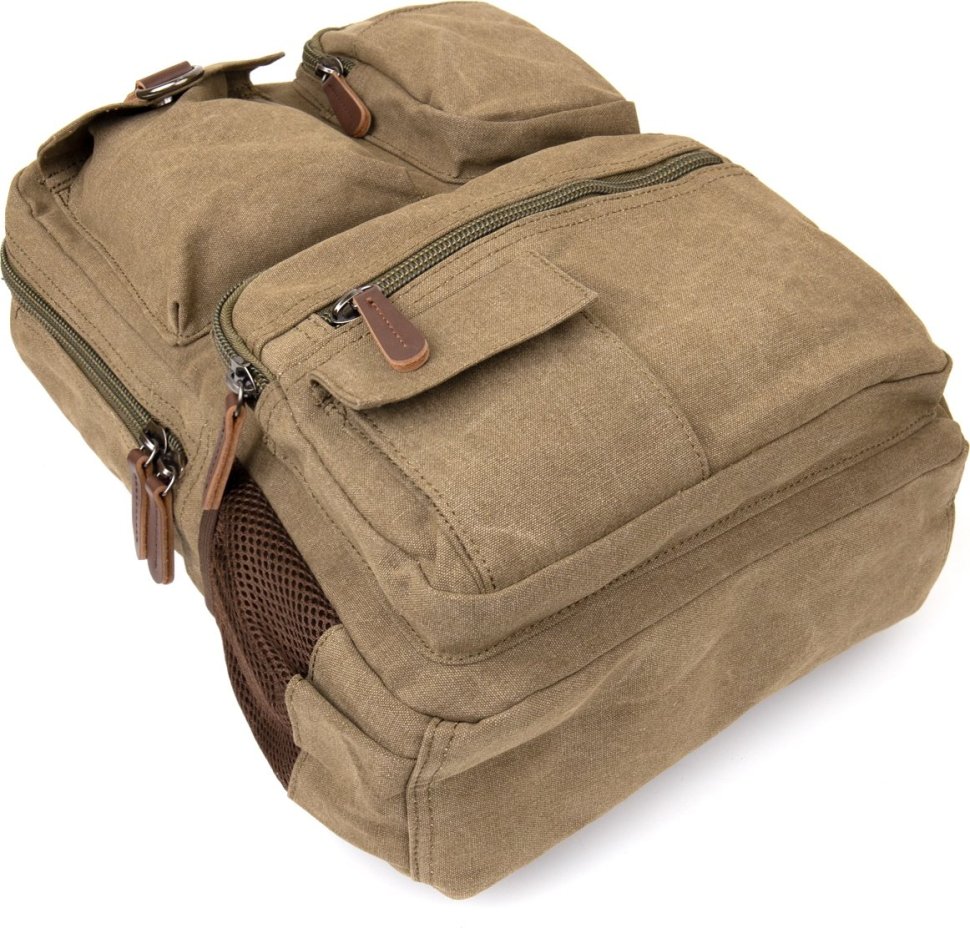 Оливковий дорожній рюкзак з текстилю на змійці Vintage (20620)