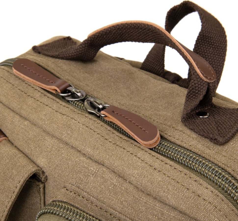 Оливковый дорожный рюкзак из текстиля на змейке Vintage (20620)