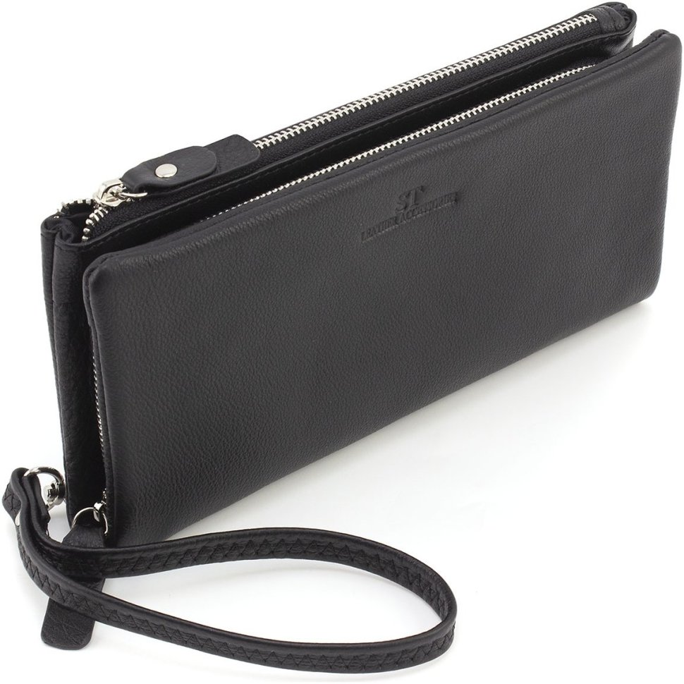 Чорний жіночий гаманець-клатч із натуральної шкіри на блискавці ST Leather 1767424