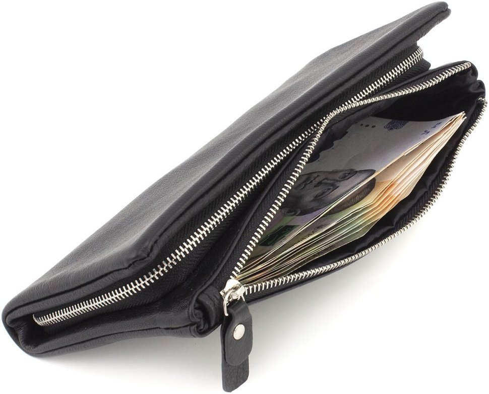 Чорний жіночий гаманець-клатч із натуральної шкіри на блискавці ST Leather 1767424