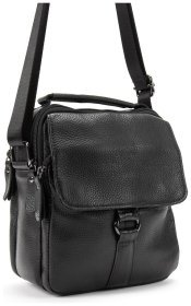 Чоловіча компактна сумка-барсетка із зернистої шкіри чорного кольору з ручкою Tiding Bag 77524