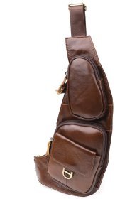 Вместительная мусжкая слинг сумка из натуральной кожи через плечо Vintage 98124 коричневого цвета