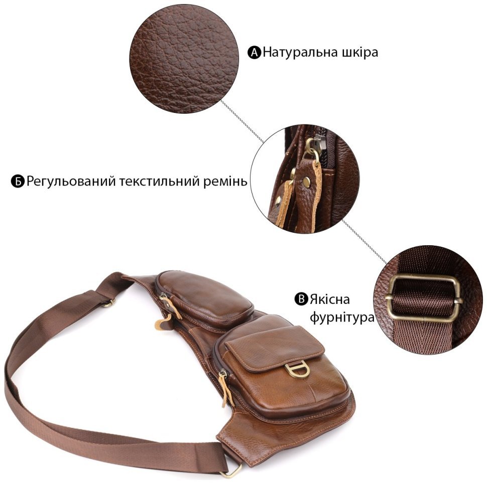 Вместительная мусжкая слинг сумка из натуральной кожи через плечо Vintage 98124 коричневого цвета фото №4 Вместительная мусжкая слинг сумка из натуральной кожи через плечо Vintage 98124 коричневого цвета modnotak фото №4