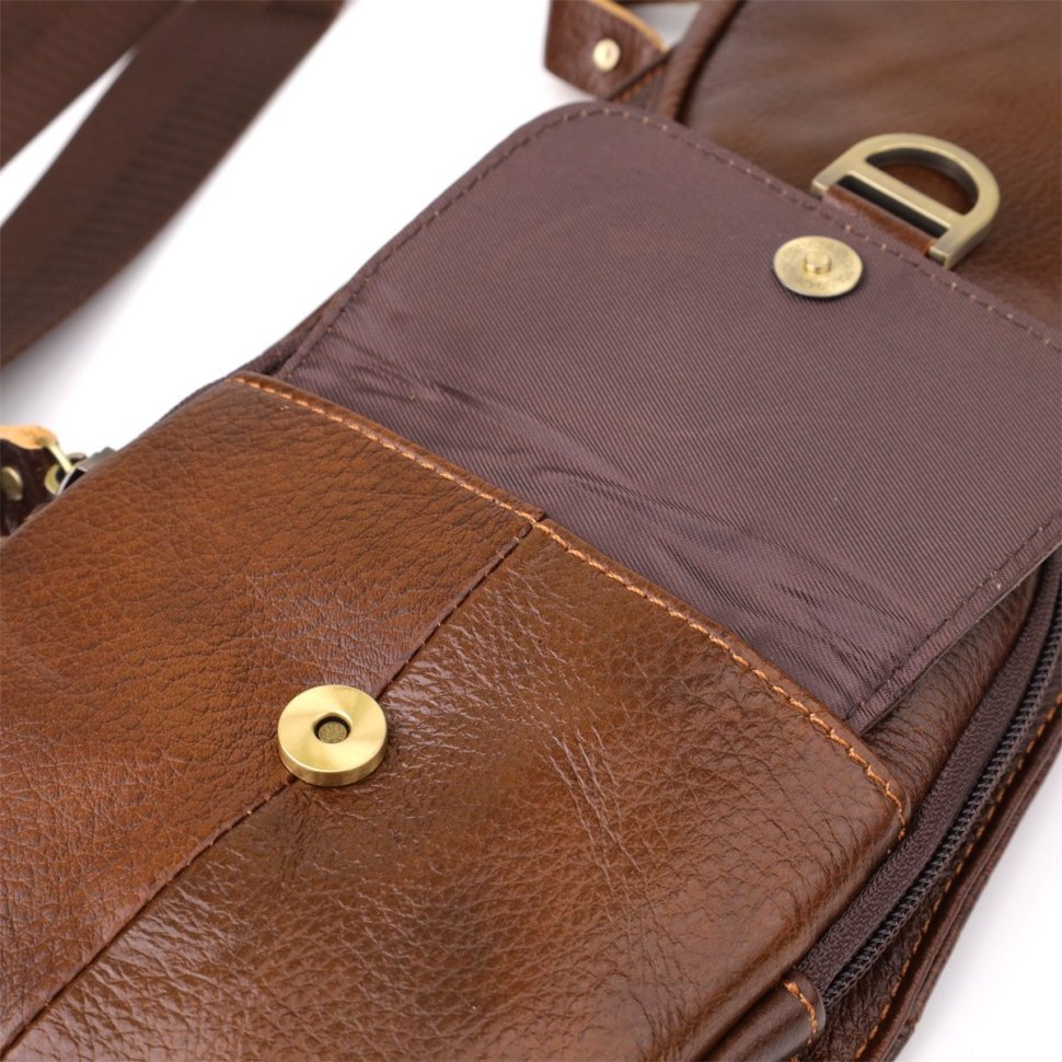 Вместительная мусжкая слинг сумка из натуральной кожи через плечо Vintage 98124 коричневого цвета фото №7 Вместительная мусжкая слинг сумка из натуральной кожи через плечо Vintage 98124 коричневого цвета modnotak фото №7