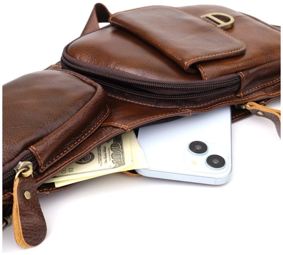Вместительная мусжкая слинг сумка из натуральной кожи через плечо Vintage 98124 коричневого цвета фото №8 Вместительная мусжкая слинг сумка из натуральной кожи через плечо Vintage 98124 коричневого цвета modnotak фото №8