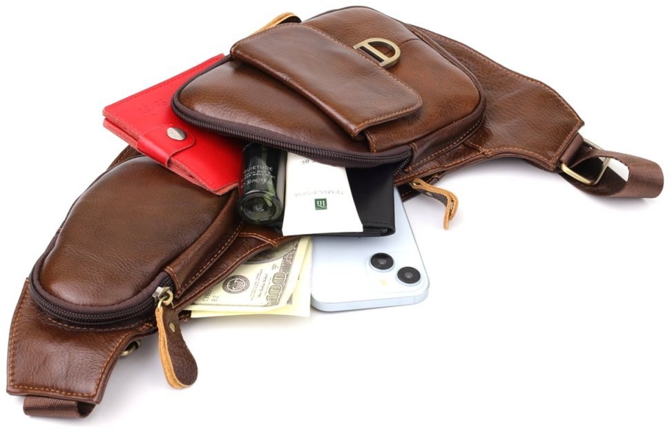 Вместительная мусжкая слинг сумка из натуральной кожи через плечо Vintage 98124 коричневого цвета фото №9 Вместительная мусжкая слинг сумка из натуральной кожи через плечо Vintage 98124 коричневого цвета modnotak фото №9