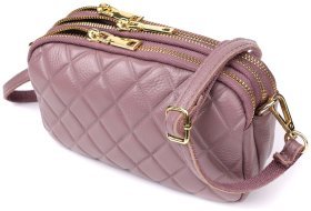 Повсякденна жіноча сумка із фактурної шкіри на три відділення через плече Vintage 98224 пудрового кольору