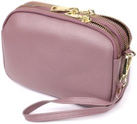 Повсякденна жіноча сумка із фактурної шкіри на три відділення через плече Vintage 98224 пудрового кольору