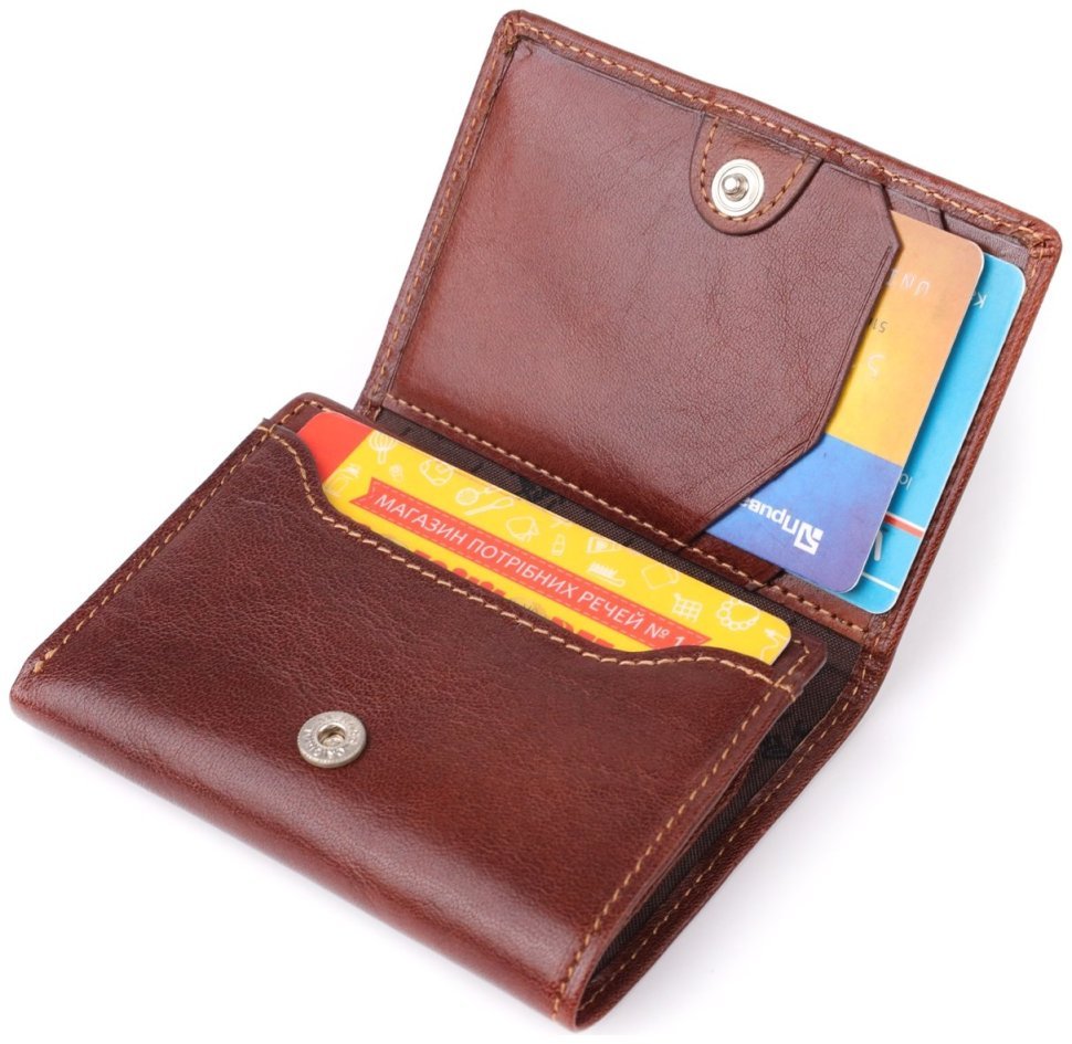 Кошелек для мужчин из гладкой кожи на кнопке без монетницы Tony Perotti коричневый 108524 фото №7 Кошелек для мужчин из гладкой кожи на кнопке без монетницы Tony Perotti коричневый 108524 modnotak фото №7