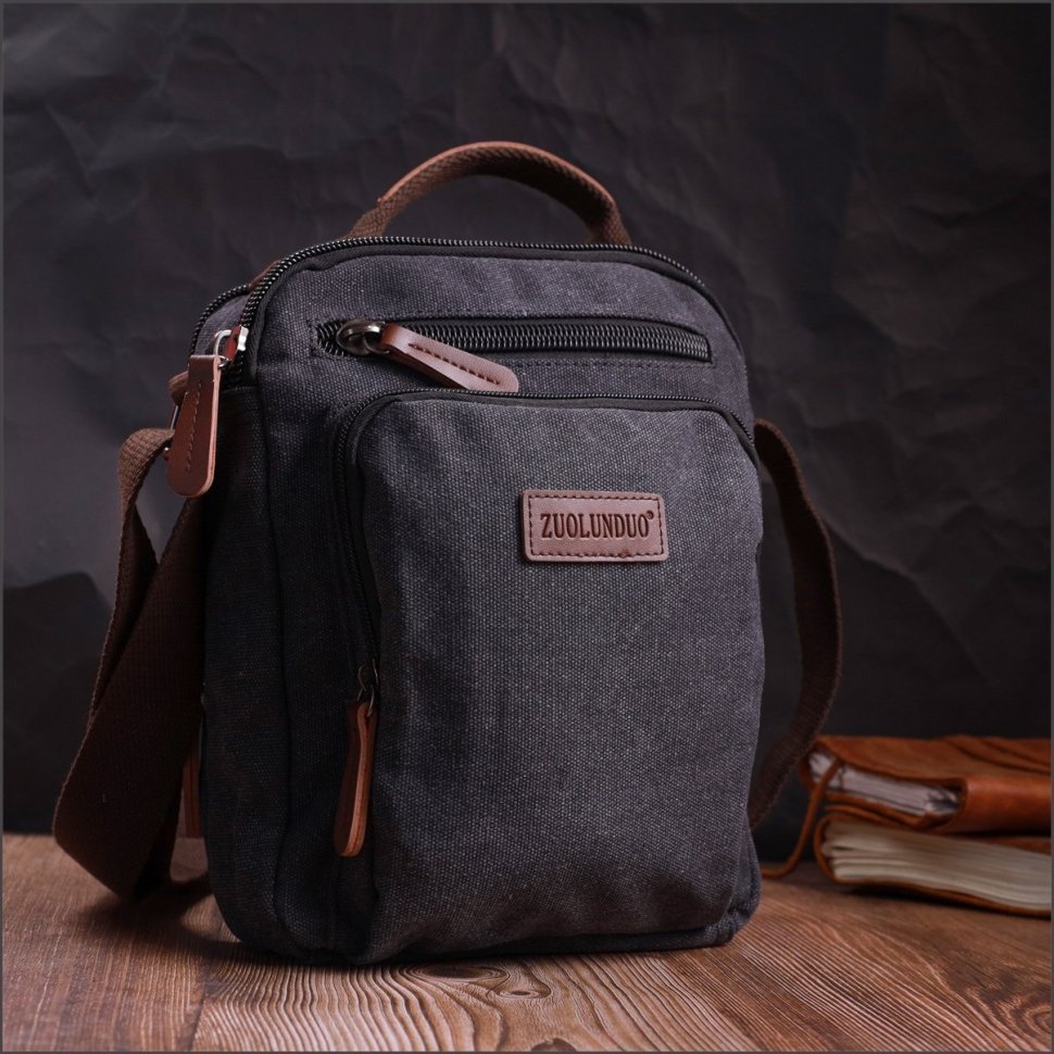 Мужская сумка-барсетка среднего размера из черного текстиля Vintage 2422237