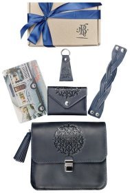 Подарунковий набір шкіряних аксесуарів для жінки в темно-синьому кольорі BlankNote 78524