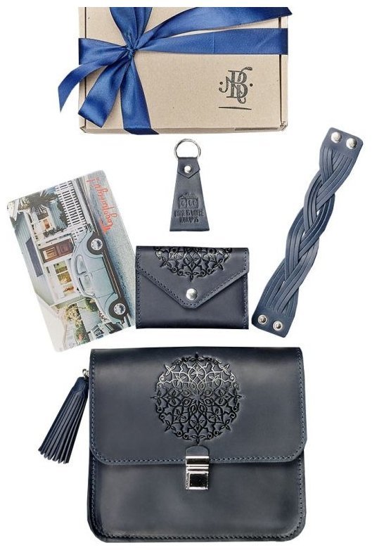 Подарочный набор кожаных аксессуаров для женщины в темно-синем цвете BlankNote 78524 modnotak фото №1