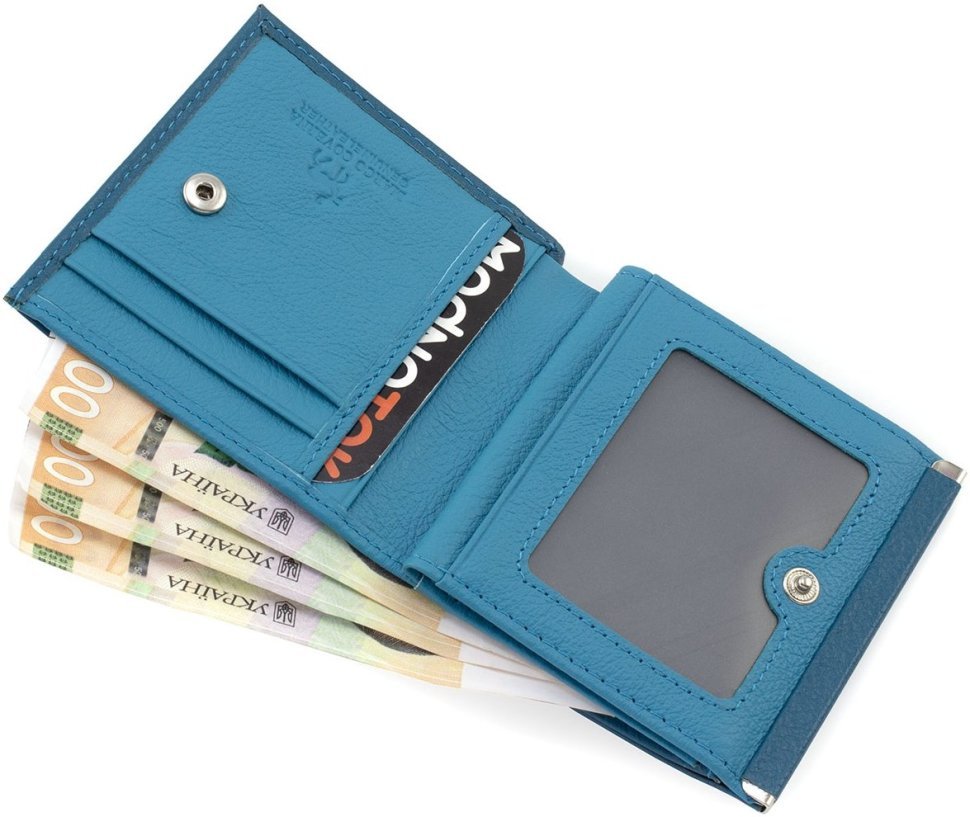 Синий женский кожаный кошелек небольшого размера с монетницей Marco Coverna 68624