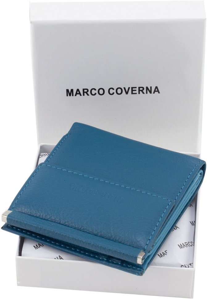 Синий женский кожаный кошелек небольшого размера с монетницей Marco Coverna 68624