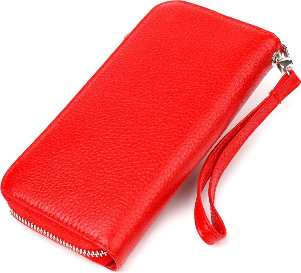 Красный женский кошелек из натуральной зернистой кожи на молнии CANPELLINI (2421615)