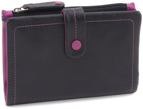 Шкіряний жіночий гаманець чорного кольору з рожевим рядком Visconti Malabu 68824