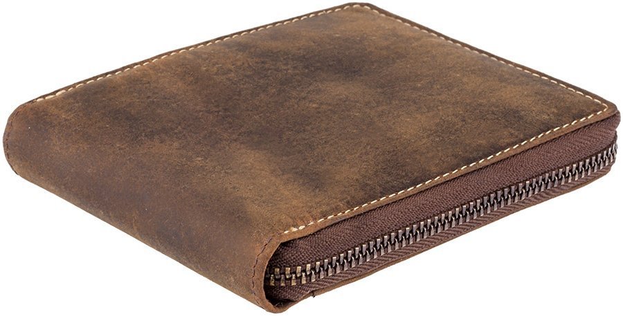 Коричневий чоловічий гаманець із вінтажної шкіри на блискавці Visconti Bullet 68924