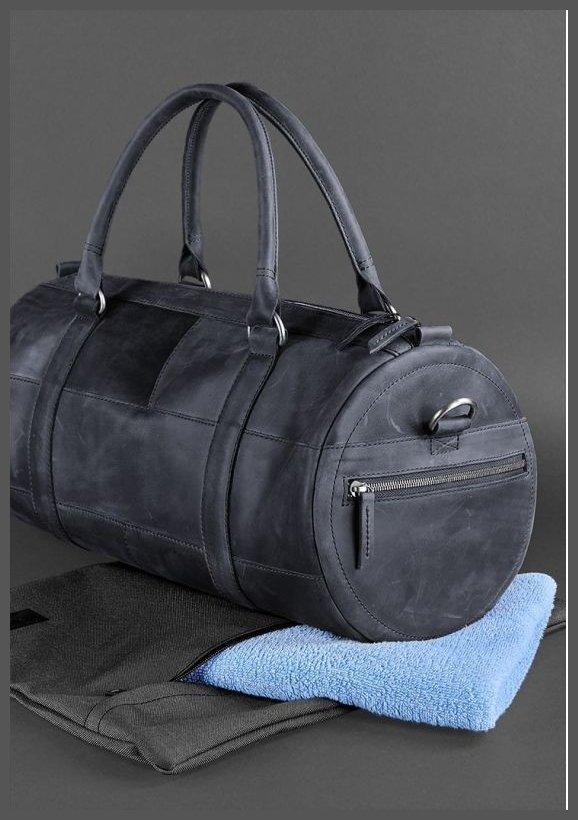 Якісна темно-синя дорожня сумка із вінтажної шкіри BlankNote Harper 78924