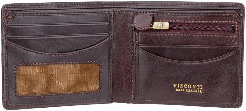 Качественное мужское портмоне из натуральной кожи темно-коричневого цвета без фиксации Visconti Francesca 69024