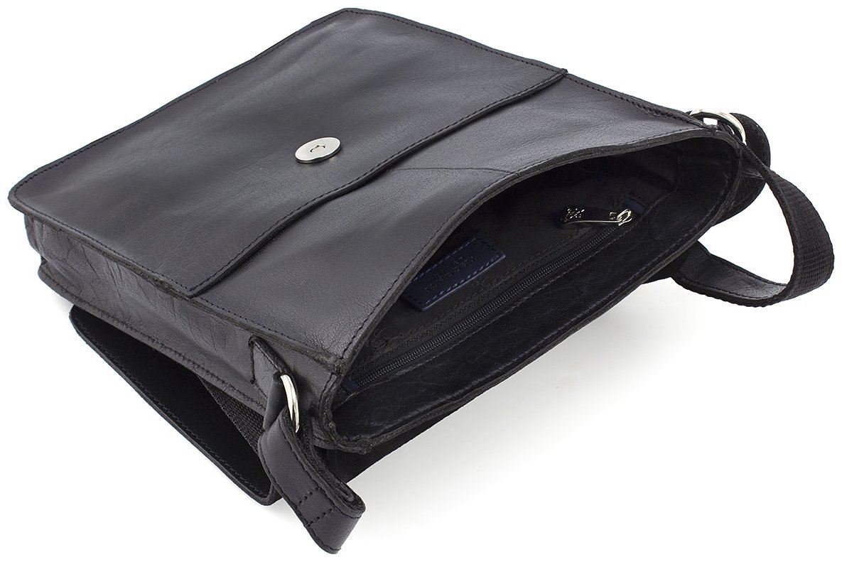 Классическая мужская сумка из гладкой кожи черного цвета на плечо Visconti Skyler 69224