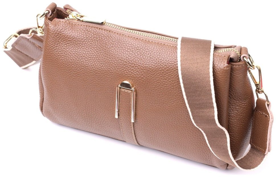 Горизонтальная женская кожаная сумка через плече в коричневом цвете Vintage 2422288
