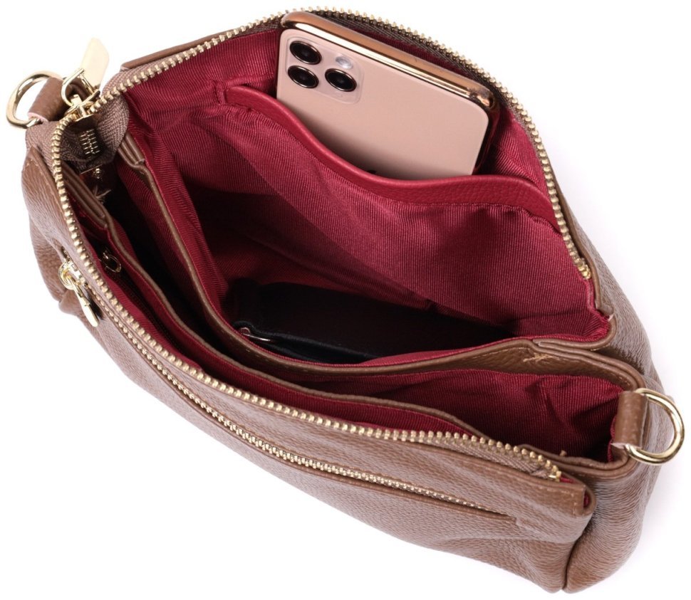 Горизонтальна жіноча шкіряна сумка через плече у коричневому кольорі Vintage 2422288