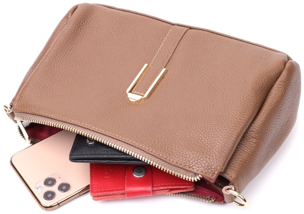 Горизонтальна жіноча шкіряна сумка через плече у коричневому кольорі Vintage 2422288
