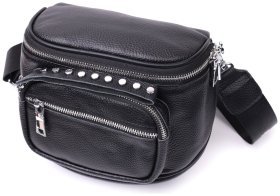 Стильна жіноча сумка із натуральної шкіри чорного кольору через плече Vintage 2422388
