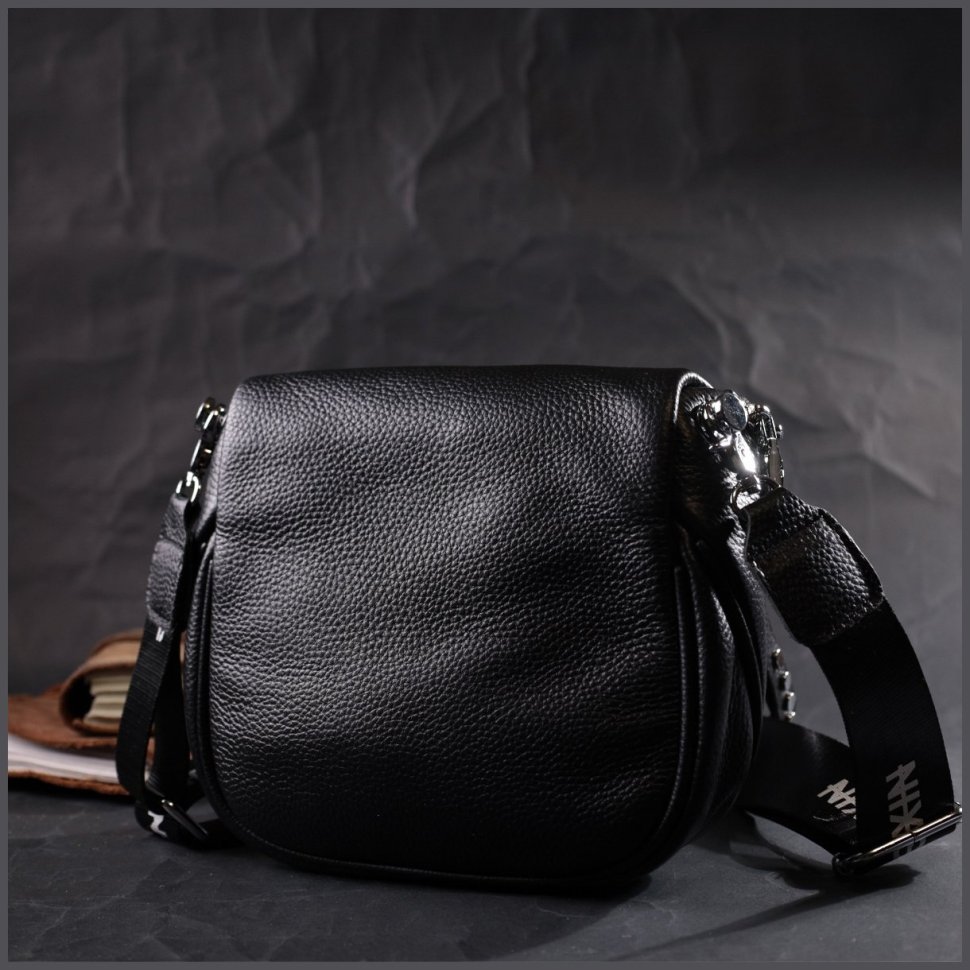 Стильная женская сумка из натуральной кожи черного цвета через плечо Vintage 2422388