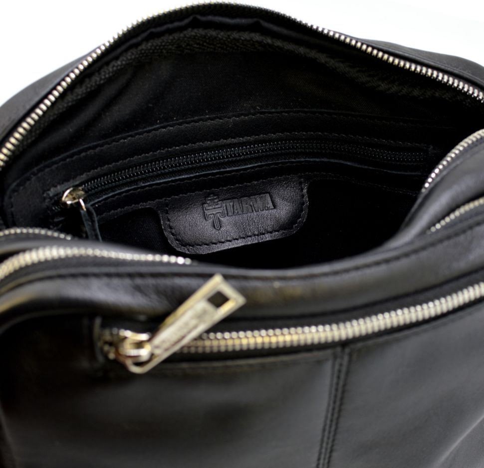 Мужская сумка-планшет из натуральной черной кожи на два отделения TARWA (21715)