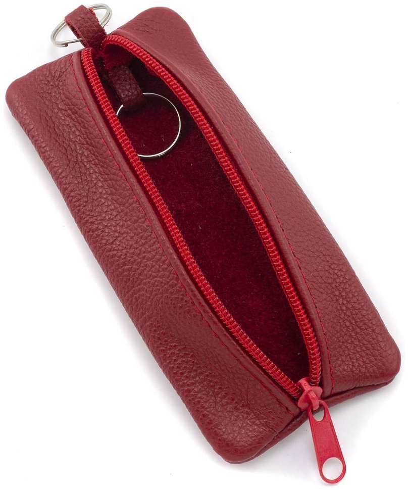 Недорога жіноча ключниця із фактурної шкіри червоного кольору на блискавці ST Leather 70825