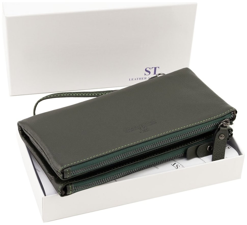 Женский кожаный кошелек-мини клатч зеленого цвета ST Leather 90825 modnotak фото №9