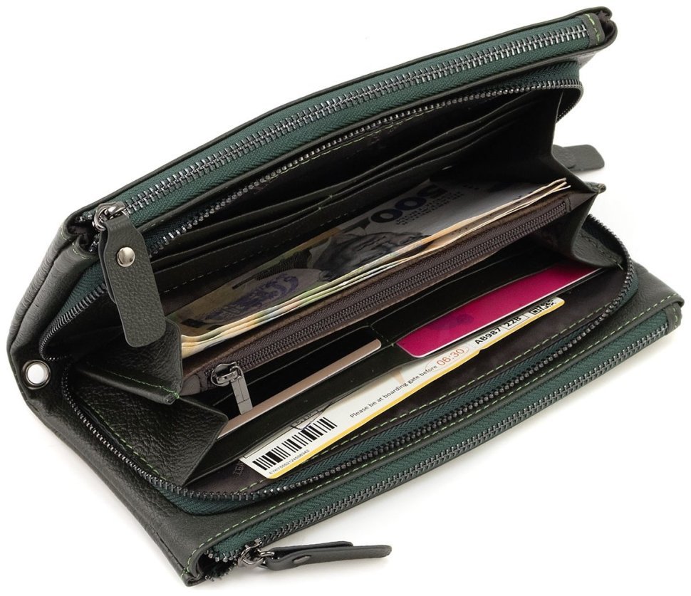 Женский кожаный кошелек-мини клатч зеленого цвета ST Leather 90825 modnotak фото №5