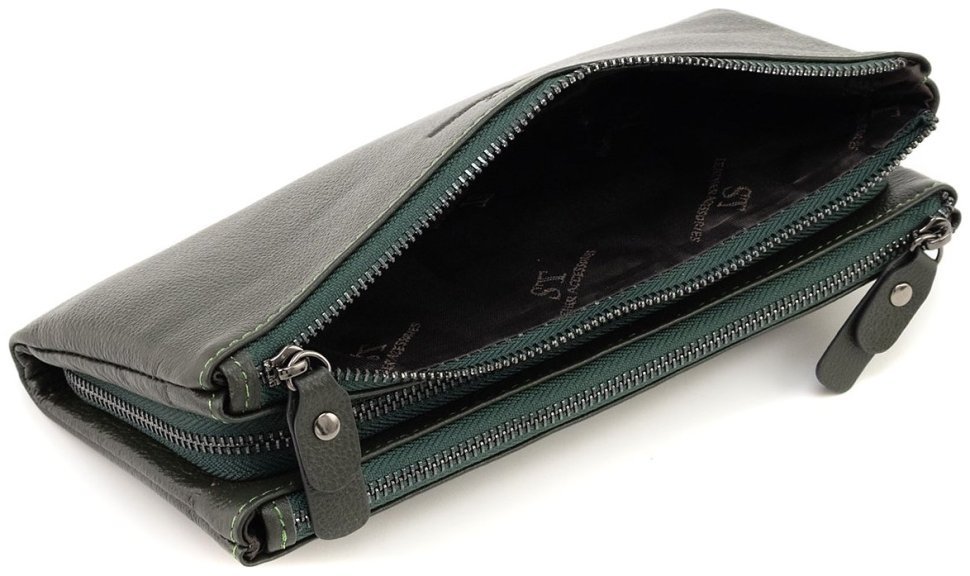 Женский кожаный кошелек-мини клатч зеленого цвета ST Leather 90825 modnotak фото №6