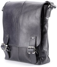 Чоловіча шкіряна сумка чорного кольору з довгим плечовим ремінцем SHVIGEL 2400919