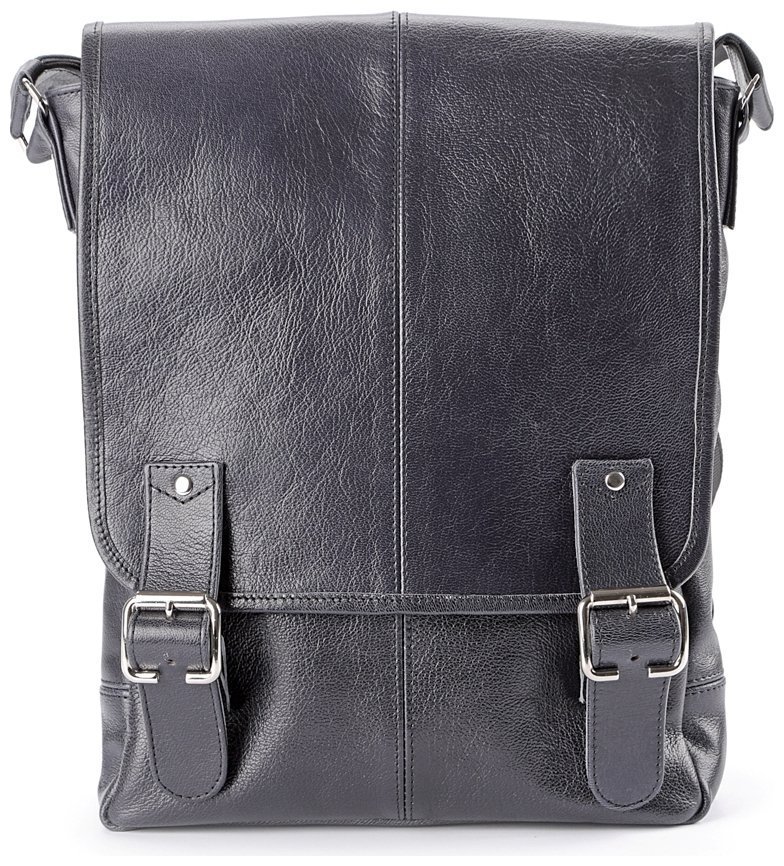 Мужская кожаная сумка черного цвета с длинным плечевым ремешком SHVIGEL 2400919