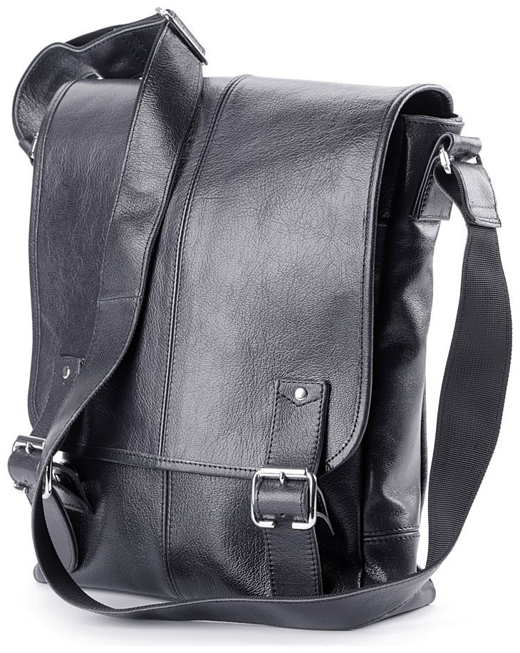 Мужская кожаная сумка черного цвета с длинным плечевым ремешком SHVIGEL 2400919